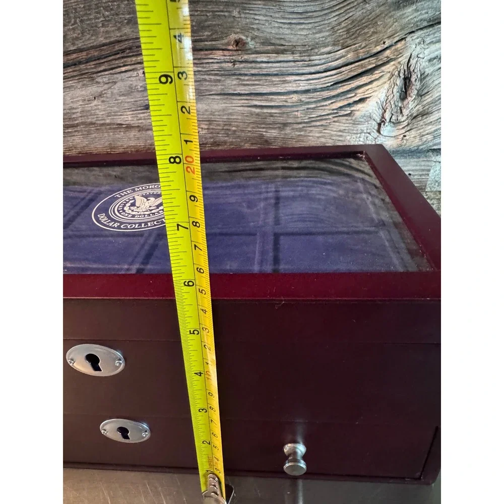 Morgan Silver Dollar Collection Wood Display Case 2 Tier 16 Slot Coin Box Blue